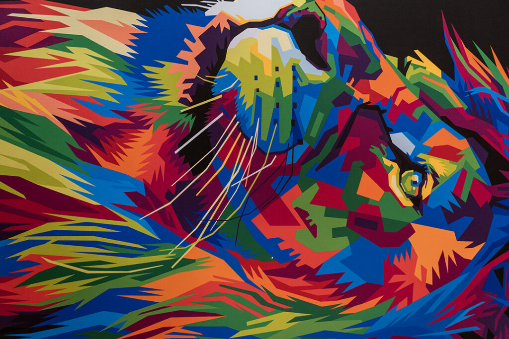 Farverig abstrakt løveansigt i uv print