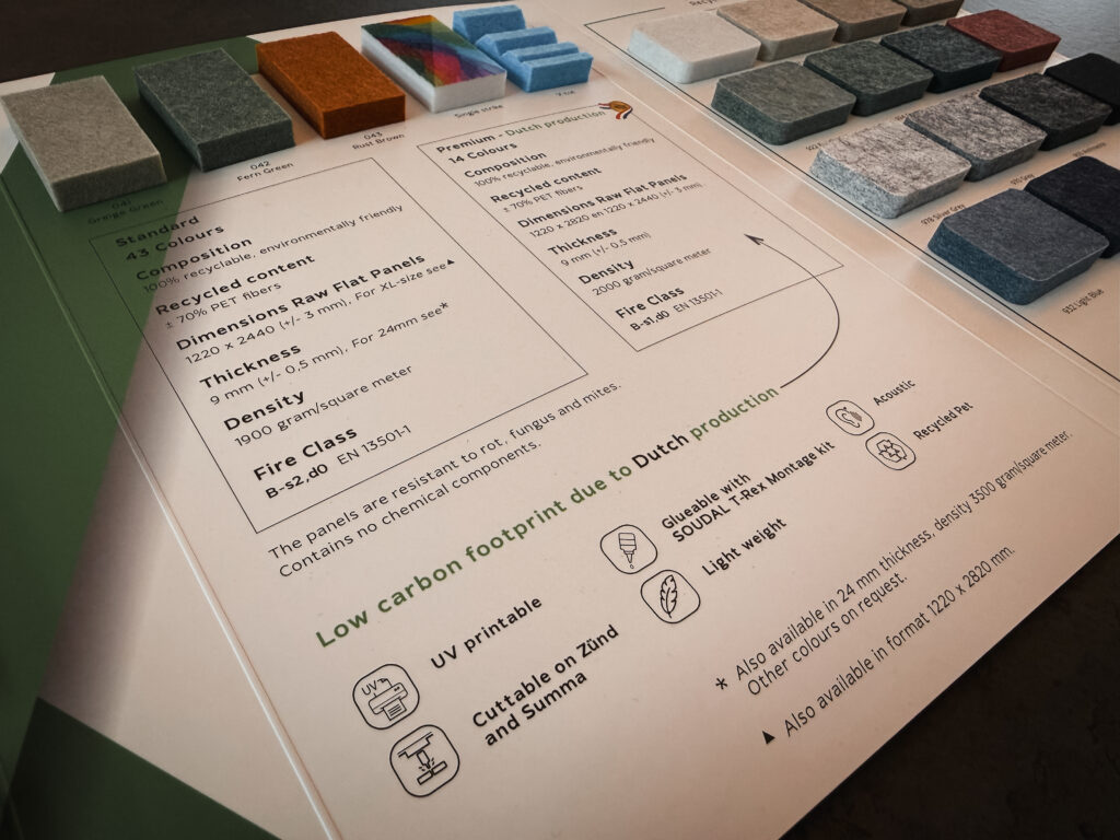 Farverige materialer og tekniske specifikationer